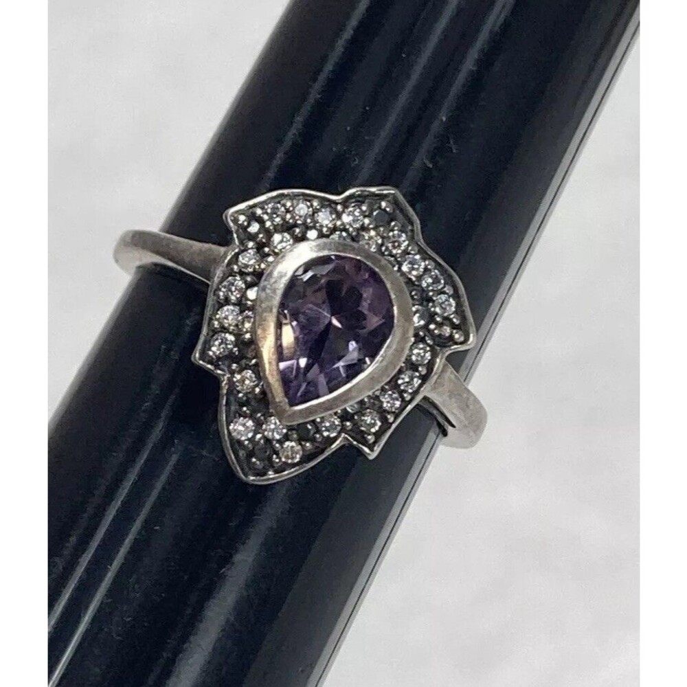 RJ GRAZIANO 925 STERLING SILVER Tear Drop AMETHYST CZ ACCENT RING SIZE 6